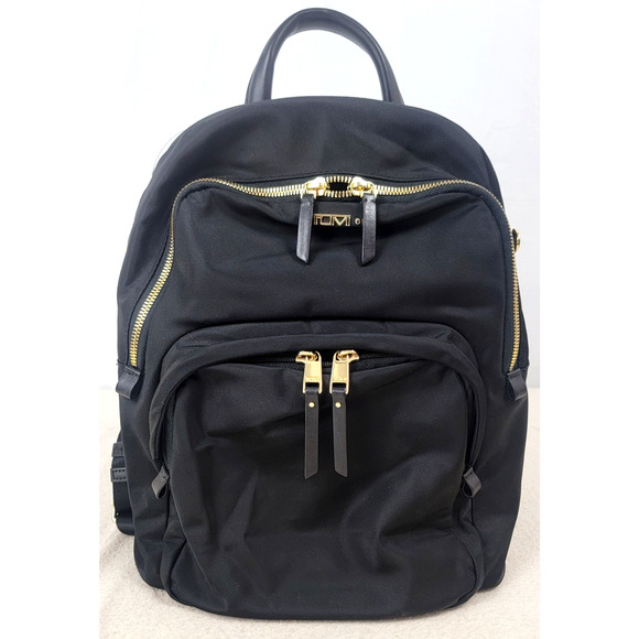 TUMI Voyageur Carson Backpack Black Nylon Gold Hardware Laptop Travel Bag - Picture 1 of 16